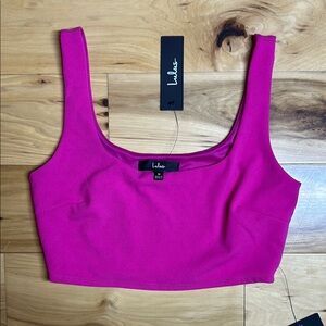 NWT Lulus Hot Pink Square Neck Crop Top | Size Medium